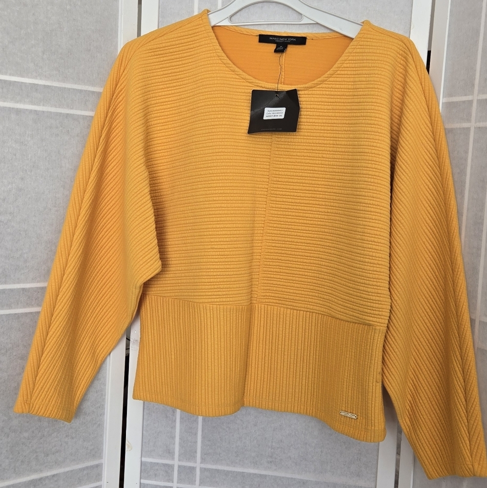 Andrew Marc  Color Yellow Mango Textured Knit Top
